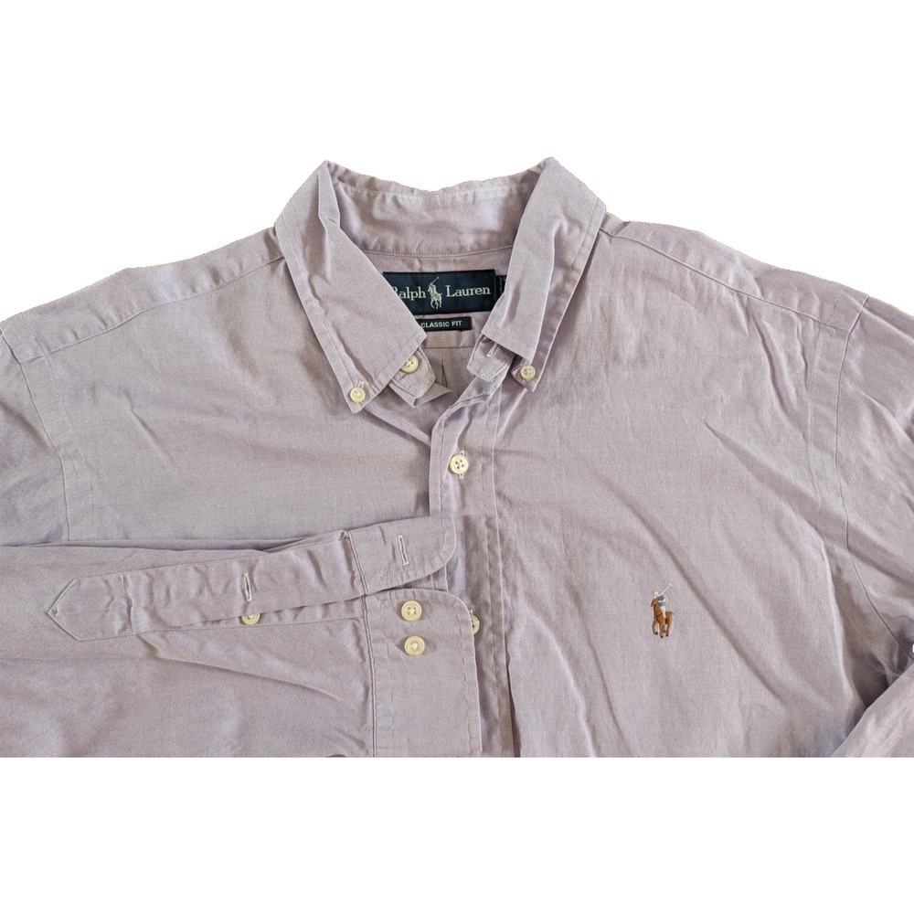 Vintage 90s Ralph Lauren Shirt Mens L 16 34/35 Lavender Purple Oxford Flesh Pony